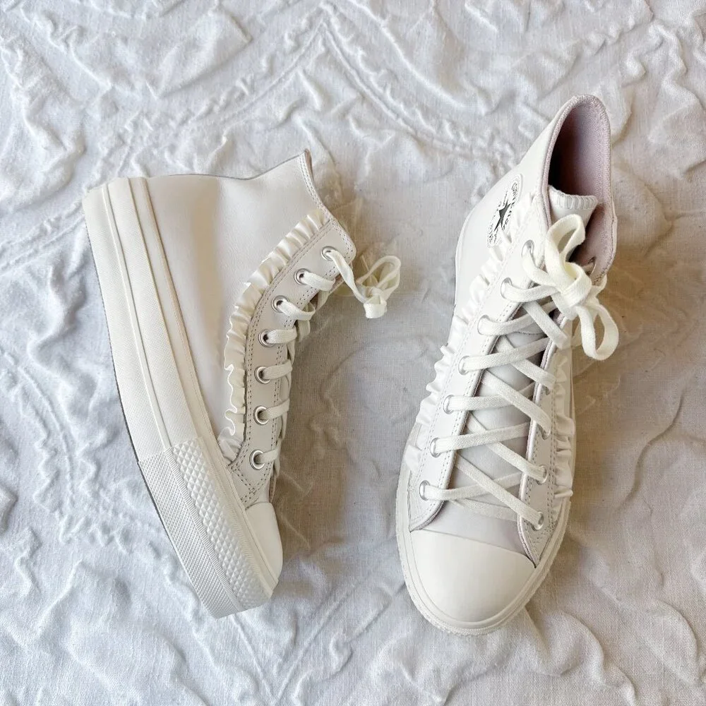 Converse High Top Sneakers in White with Ruffle - Picture 3 of 9